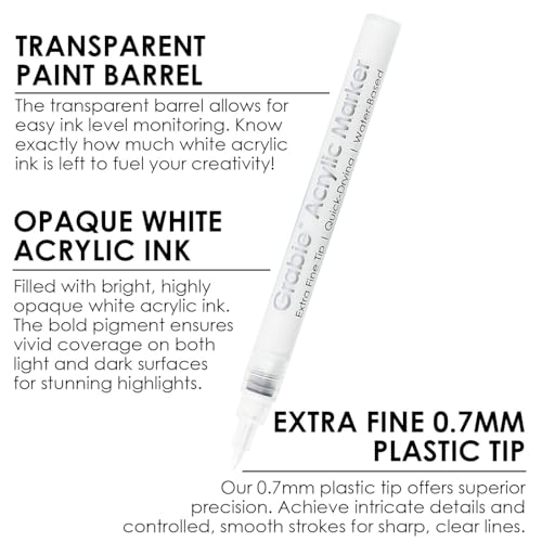 Image of Grabie 6 White Acrylic Paint Markers, 0.7mm Extra Fine Tip Acrylic Paint Pens for Drawing, Coloring Books for Adults