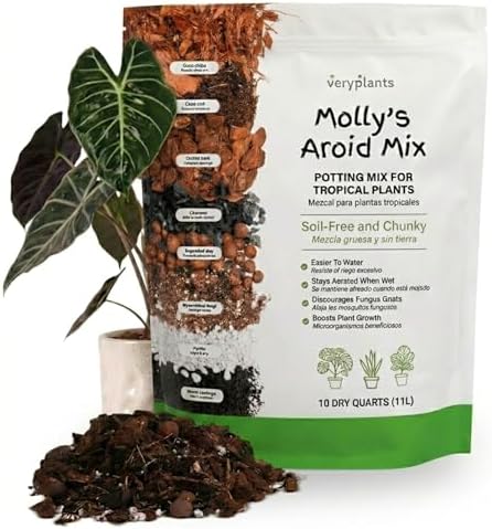 Molly's Aroid Mix - Premium Soilless Potting Mix for Houseplants - Fast Draining Soak Up & Chunky vs. Potting Soil for Indoor Plants - with Bark, Coco Chips, Worm Castings, Mycorrhizae 11 Liters