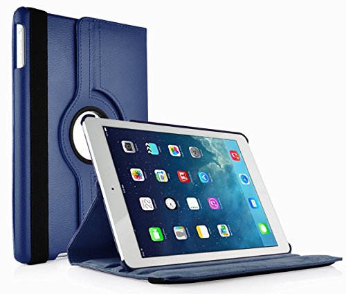 SK MICRO giratorio 360 Degree alta calidad PU Funda de piel con Protector de pantalla y lápiz para, azul oscuro, IPAD AIR (1)  iPad5
