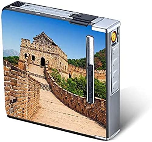 Étui À Cigarettes Multifonctionnel avec Briquet, Boîte À Cigarettes Automatique Portable Rechargeable par USB, Briquet Électronique Coupe-Vent sans Flamme, Peut Contenir 20 Bâtons De Cigarette, Pa