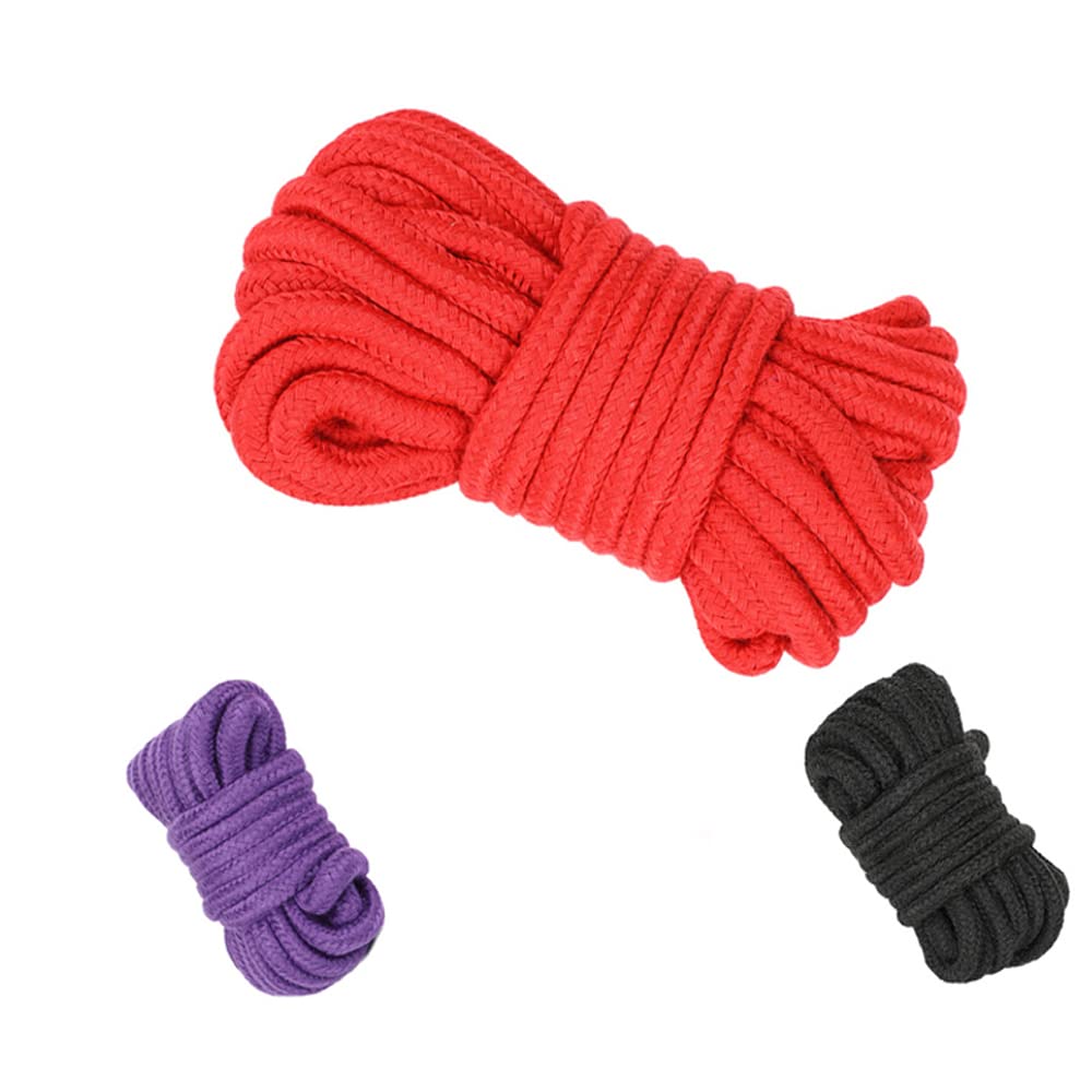 Juego de 3 cuerdas de algodón suave de 32 pies / 10 m, regalo para su pareja (rojo, morado, rosa, negro) (Fucsia negro)