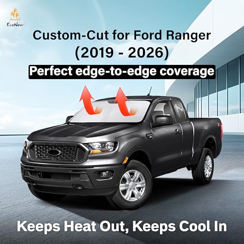 Image of EcoNour Windshield Sun Shade Compatible for Ford Ranger (2019-2024) | Front Window Shade for Midsize Pickup Truck | 4-Layer, 240T Sunshade Accessories | UV & Heat Reflector for Ranger Windshield