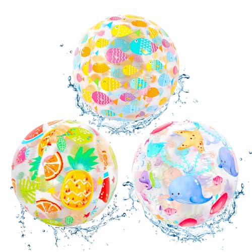 VINEST 3PCS 35cm Inflatable Beach Ball, Holiday Essentials Beach Balls, Beach Essentials Water Ball, Transparent pool toys Summer Games for Adults Outdoor Playground