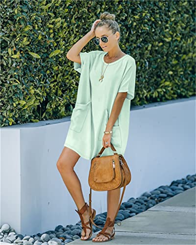 Image of Women's Casual Summer T Shirt Dress Elastic Loose Short Sleeve Dress with Pocket for Women