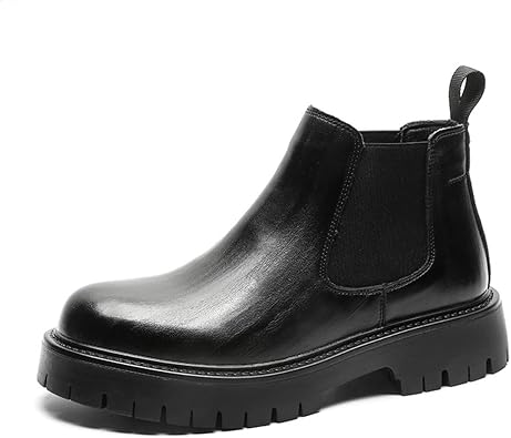 Mens Chelsea Boots Comfort Platform Work Boots Zipper Leather High Top Motorcycle Boots