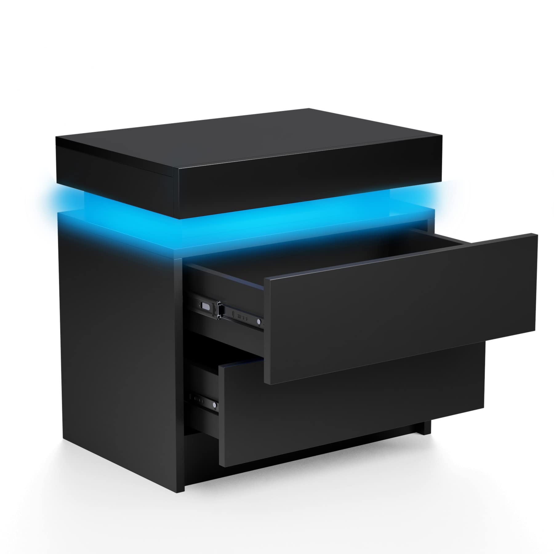 Semounva LED Nightstand with 2 Drawers, Black Modern Nightstands with