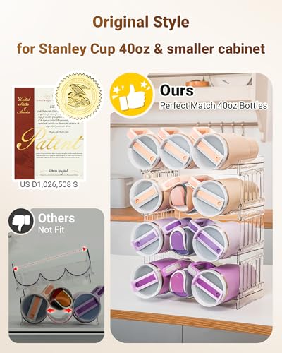 Gracenal Water Bottle Organizer for Stanley 40 oz Tumbler with Handle, Patented Pantry Kitchen Organizers and Storage for Stanley Cup Accessories, Stackable Water Bottle Holder Wine Rack Gifts, 4Pack