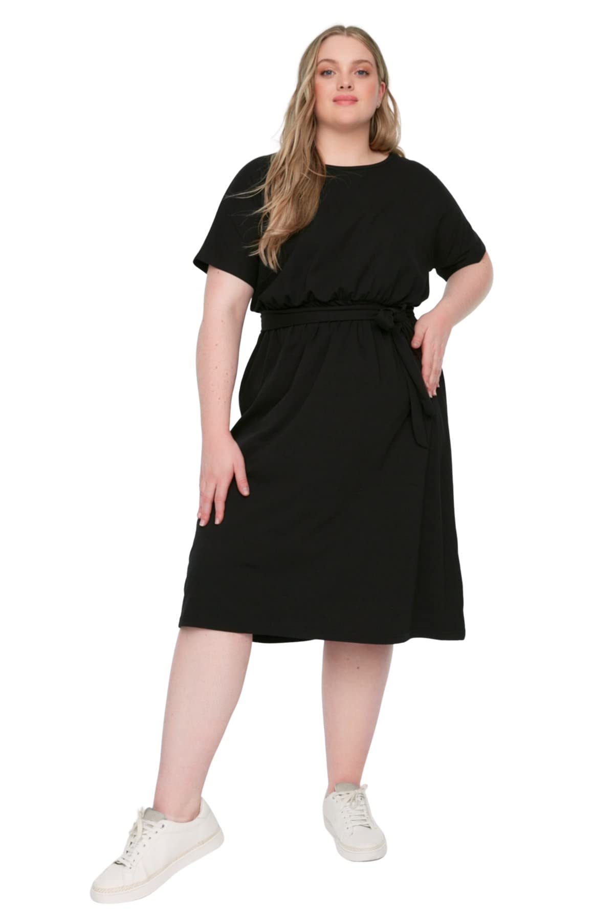 Trendyol Damen Women line Dress Mini A-Linie Relaxed Fit Knit Plus Size Kleid, Black, 4XL Größen