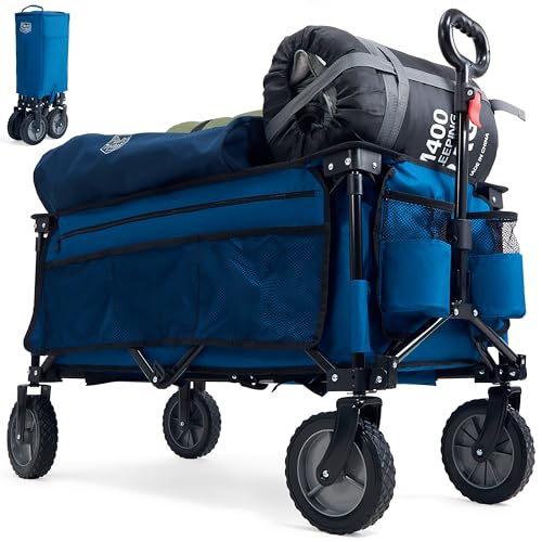 TIMBER RIDGE Festival Trolley on Wheels, 200L Folding Camping Trolley Wagon with Adjustable Handle &...