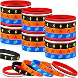 RoundFunny 48 Pcs Cartoon Animation Party Favors Cartoon Animation Rubber Bracelet in 4 Styles Red Black Lightning Water Drip Flame Bolt Pattern Bracelet Silicone Wristband for Birthday Party Supplies