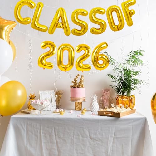 Image of TONIFUL Gold Class of 2026 Graduation Balloon Banners Foil Balloons Decorations 2026 Congrats Grad Balloons for Class of 2026 Congratulation Graduations Party Supplies