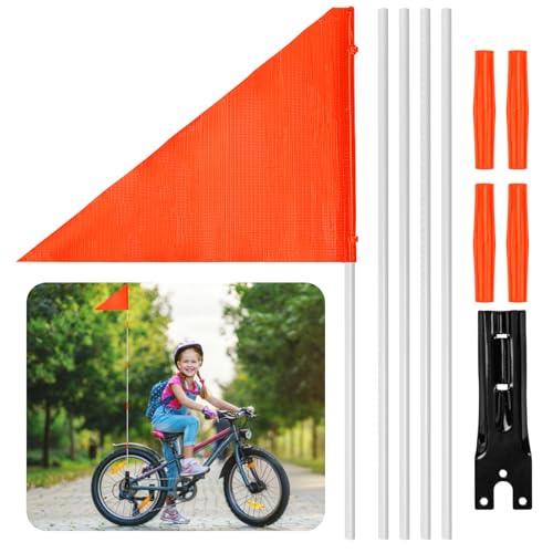 Bike Safety Flag with Pole - 5.5 Ft 8.3x11 Inch Adjustable Waterproof Orange Bike Flag with Bicycle Mounting Bracket, Durable Fiberglass Pole, Suitable for Bicycles, Trailers, Wheelchairs