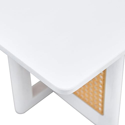 Miniatura 7 de Mesa de centro rectangular moderna de 31.5 pulgadas con mesa de madera texturizada para sala de estar con marco de patas de metal, mesa de centro de
