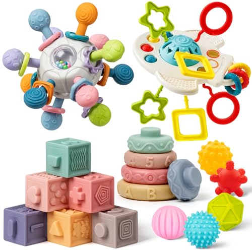 Baby Toys 6 to 12 Months, 5 In 1 Montessori Toys for 1 Year Old, Incl Travel Pull String Toy &...