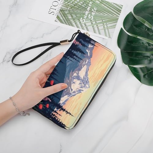 Mountain Flowers Colorful PU Leather Clutch Long Bifold Wallet, Coin Purse Credit Pass Case, Durable Card-Holder Money Storage for Women Men4