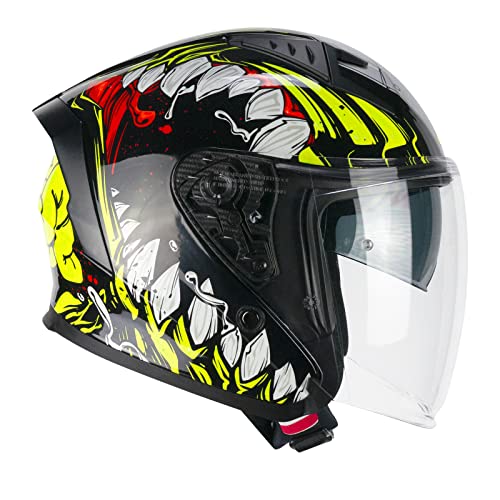 CGM Casco open face, 127X DEEP FREAKER Nero Giallo fluo, XL (60cm)
