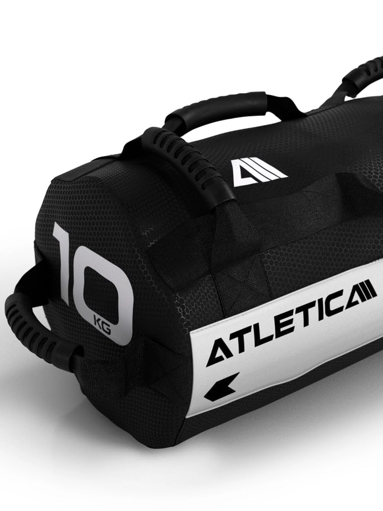 Atletica Worek na piasek 10 kg, worek do treningu funkcjonalnego całego ciała, wytrzymały nylon Cordura, 7 uchwytów