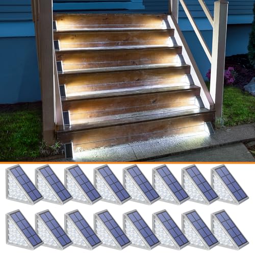 Image of NIORSUN Solar Step Lights,16 Pack Cool White Solar Stair Lights Outdoor Waterproof IP67 Auto On Off,Solar Lights for Steps,Stair,Patio,Yard,Porch,Front Door,Sidewalk,Deck Decor