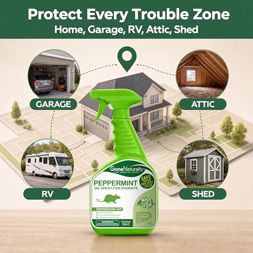 Image of Peppermint Oil Rodent Repellent Spray - Pet & Kid Safe - Indoor /Outdoor Mouse, Rat & Squirrel Deterrent for Home, Garage, Attic, RV & Car Engines (32oz)