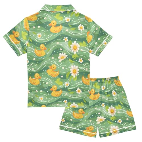 Duck Daisy Flower Green Pajamas Set Summer Button Down Sleepwear Pjs Sets Comfy Loungewear2