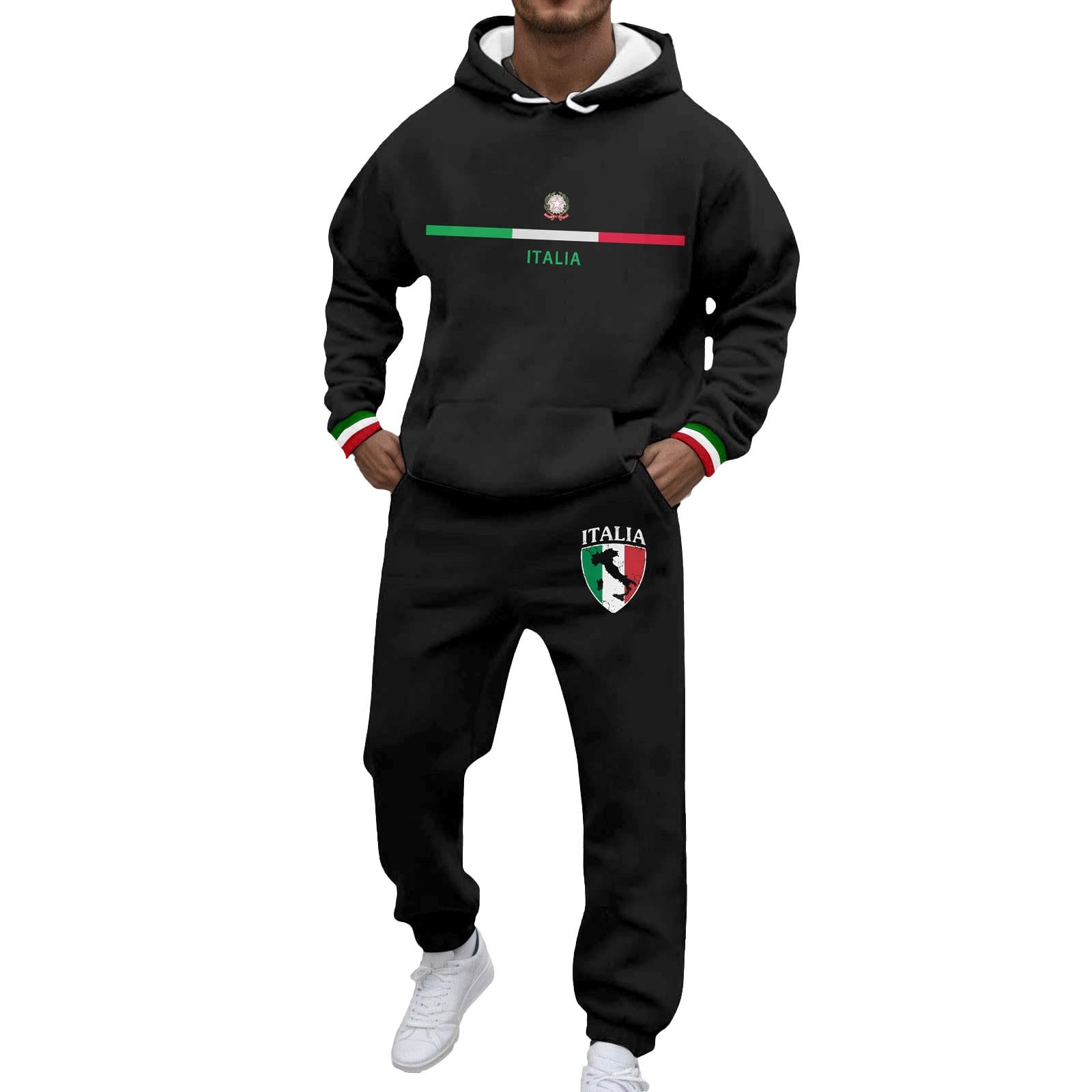 Jogginganzug Herren Trainingsanzug mit Italien Aufdruck Sportanzug Tricolor Italienische Hoodie und Atmungsaktiv Jogginghose Baggy Tracksuit Y2k Hip Hop Streetwear Activewear
