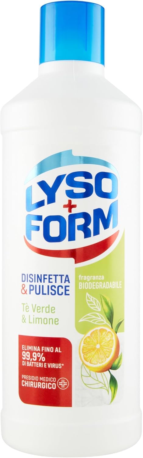 12 x Lysoform Té verde y limón 1,1 L – para suelos y superficies lavables, con fragancia biodegradable+llavero Italy Shop Service gratis