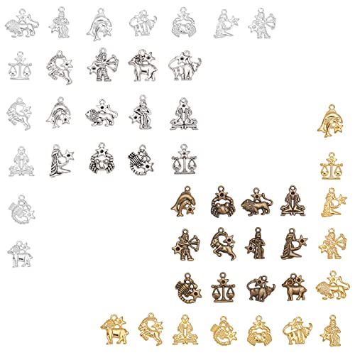 SUNNYCLUE 1 boîte 4 Couleurs 12 Breloques du Zodiaque Alliage Kingmarc Pendentifs Signes Douze Constellation Symbole Chanceux Pendentif Bricolage pour Collier Bracelet Bijoux pour Fabrication