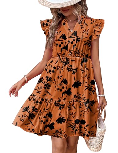 Image of HOTOUCH Women Printed Dress for Summer Short Ruffle Sleeve Dress Tiered Mini Dress with Pockets