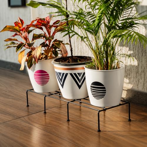 Image of SR Pack of 4 Premium Rectangular Anti-Rust Metal Plant Stand Set - Stylish Black Stands for Indoor, Outdoor, and Balcony Use (Pack of 4)