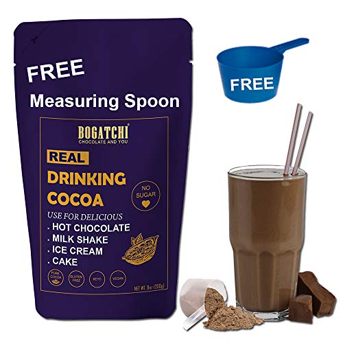 Image of BOGATCHI Drinking Keto Chocolate , Single Origin and Natural , Vegan -Raw - No Sugar- Gluten Free- Dark Unsweetened Drinking Cocoa Powder, 200g , Free Measuring Spoon
