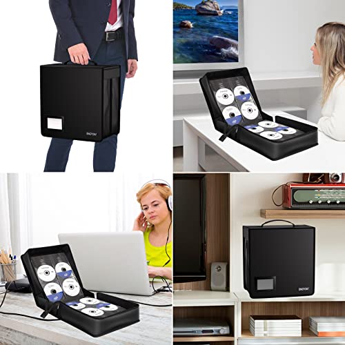 Image of ENGPOW Fireproof CD Case, CD /DVD Storage Box,400 Capacity CD Binder DVD Storage Holder with Zippers, Portable Large Card Media Wallet Organizer Safe for Home Office Travel Car,Black,12.2 inchx11.8 inchx7.1 inch