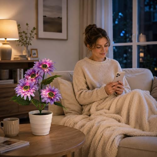 Image of Purple Daisy Flower Table Lamp Decor Gifts for Women Birthday Christmas