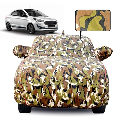 Image of Waterproof Car Body Cover for Ford Freestyle with Mirror Pocket, Soft Cotton Lining, Triple Stitched, Full Bottom Elastic (Heat Resistant Jungle Print with Red Piping)