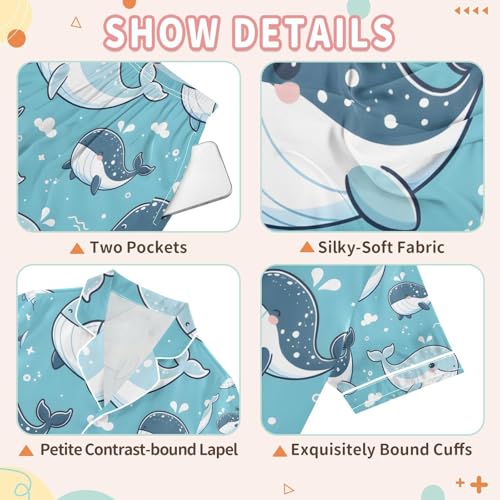 senya Cute Whale Swimming Satin Summer Pajama Sets Silk Short Sleeve Button Down Sleepwear3