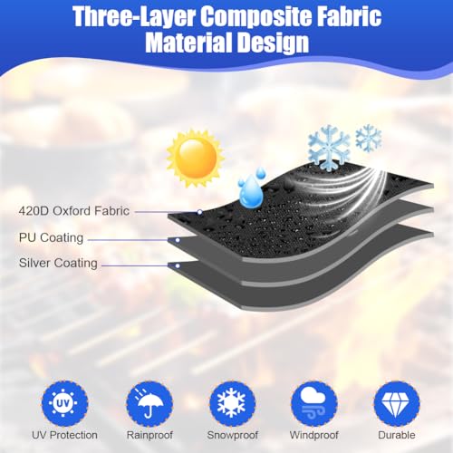 OFFCUP Grillabdeckung Wetterfest, Grill Abdeckhaube, 210D Oxford, Gasgrill Grillabdeckung Abdeckplane Reißfest BBQ Cover, Winddicht, UV-Beständiges, Rost und Schimmel(62 * 62 * 28cm) 3