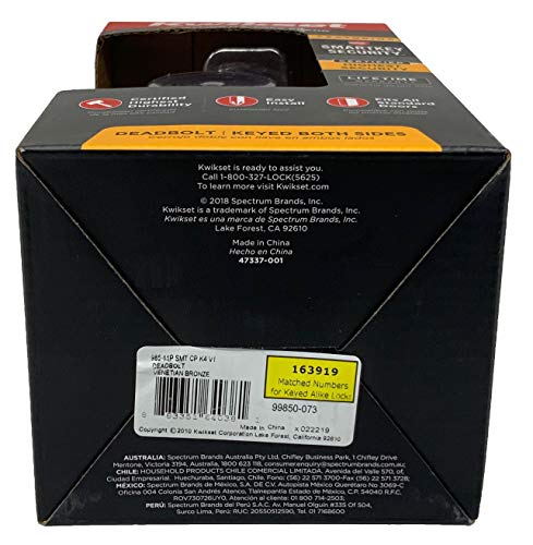 image for Kwikset 985 11P SMT CP K4 V1 Signature Bronze Double Cylinder Deadbolt