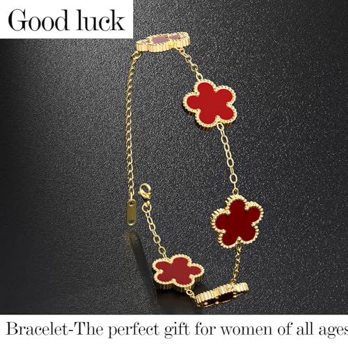 AICase 18K Gold Plated Clover Bracelet Dupes Bracelet Set for Women Flower Leaf Lucky Clover Bracelets Trendy Jewelry Birthday Gifts for Women/MoM/Friends3