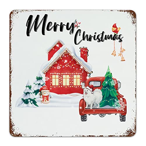 Cadeau pour amoureux des chiens plaque en métal rétro Poméranien de Noël