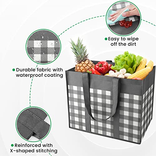 Image of StorMiracle Reusable Grocery Bags 10-Pack, Large Foldable Reusable Shopping Tote Bags Bulk for Groceries, Waterproof Kitchen Cloth Produce Bags with Long Handles, Lightweight-Plaid Style A