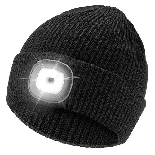Etsfmoa Unisex Hat with Light,Winter Knitted Lighted Beanie for Men and Women,Rechargeable LED Cap