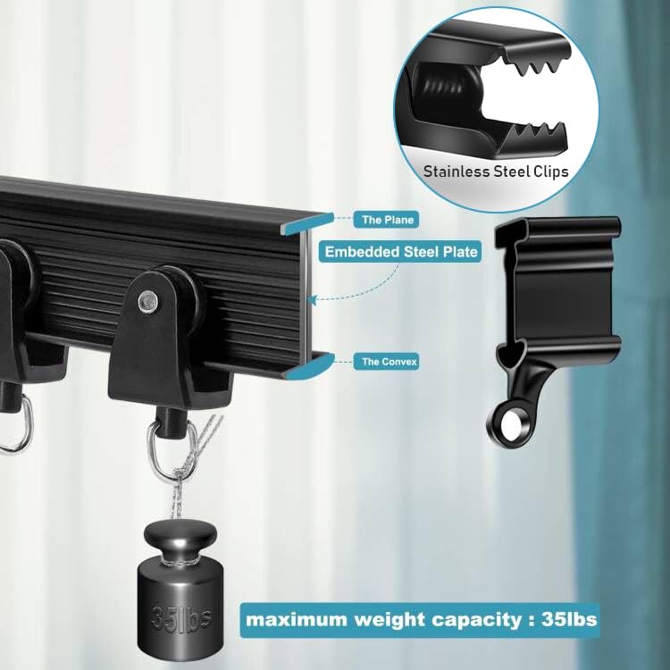 KOLAKO Deckenvorhangschiene, 6 m, flexibel, biegbar, Wandhalterung, schwarz, gebogen, strapazierfähig, Wohnmobil-Schiebevorhangschienensystem, Raumteiler, Deckenschiene für Vorhänge