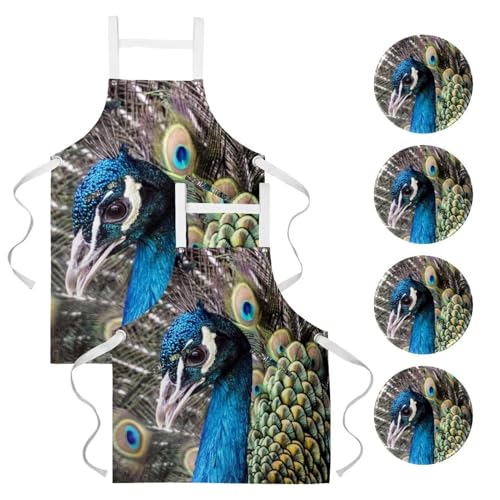 Tablier de cuisine pour pâtisserie et restaurant lot de 2 style paon