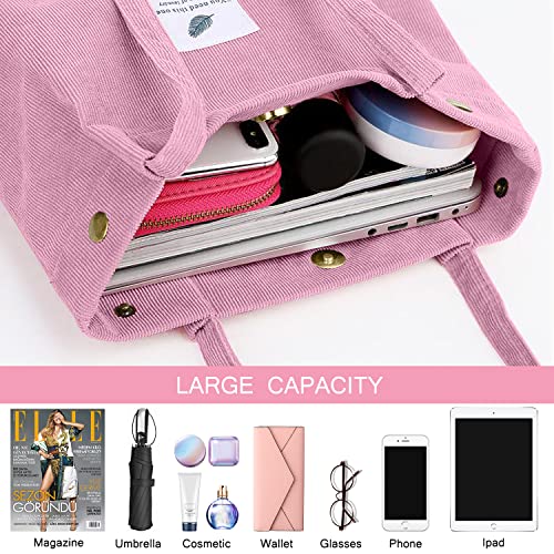 Image of Ayieyill Corduroy Tote Bag for Women Canvas Shoulder Cord Purse with Inner Pocket