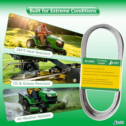 Image of M124895 (115.4 inch) Heavy-Duty Mower Deck Belt, Fits John Deere 42 inch Deck | Fits John Deere 42 inch Deck Sabo 107, Sabre 1542 1542GS 1542HS 1642HS 1642HV 1742GS 1742HS 1742PR, Aramid Core, Zero-Stretch