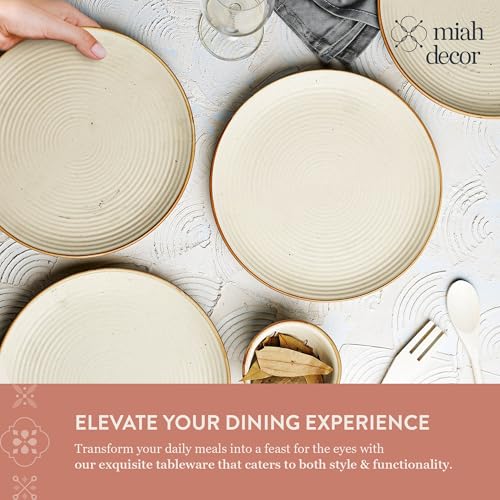 Image of miah decor Dinner Plates Ceramic Set of 4 (10 inch) | Handcrafted Stoneware Ribbed Off White Matte Finish Plate for Dining & Gifting | Durable | Microwave & Dishwasher Safe