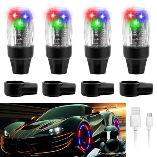 YUERWOVER 4 PCS Tire Valve Light Colorful LED Car Wheel Lights Waterproof Flash Lantern Tire Valve Stem Cap Lamp Automotive Decoration Accessories for SUV Truck Motorcycle Bike Bicycle (4 Colorful)