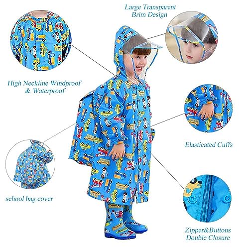 Toddler Boys Girls Rainwear with School Bag Cover Raincoat Rain Jacket Windproof Mudoroof Commuting to3