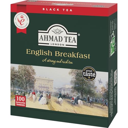 Ahmad Tea Black Tea, English Breakfast Teabags individually wrapped in foil, 100 ct - Caffeinated &amp; Sugar-Free