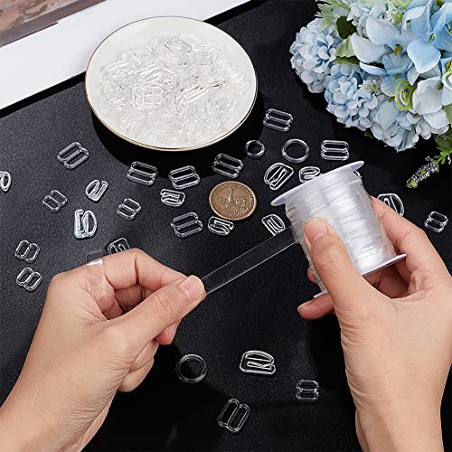 NBEADS Clear Elastic Strap with Buckles, 10.9 Yards Transparent Elastic Band Bra Shoulder Straps with 180 Pcs 6 Styles Adjustment Bra Strap Hooks for DIY Shoulder Bra Clothes Sewing Project3