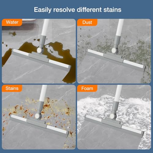 Image of Floor Squeegee for Concrete Floor, Long Handle Shower Squeegee, Squeegee Broom, Magic Air Broom, 14'' Rubber Blade,52'' Extension Pole, for Shower Glass Doors, Bathroom Tile, Pet Hair, Window